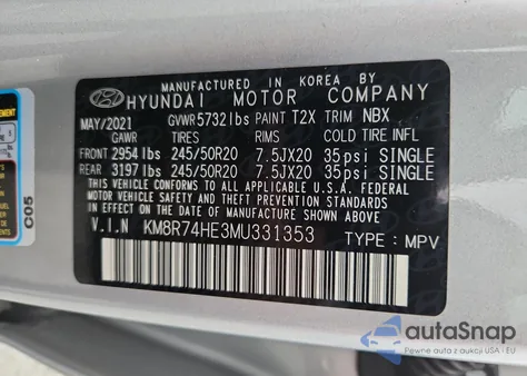 2021 Hyundai Palisade Calligraphy из США, поврежденный, VIN KM8R74HE3MU331353